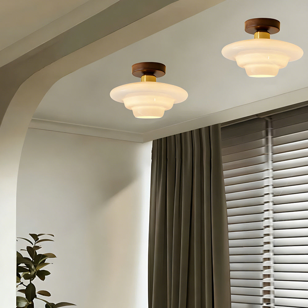 Plafondlamp Walnoot Hout Glas Scandinavisch E27 Hal Gang Keuken Eetkamer Nordic Naturel Koper | Restfield